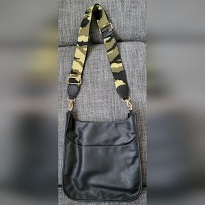 AHDORNED Large Faux Leather Crossbody with Green Camo Strap & Gold Hardware